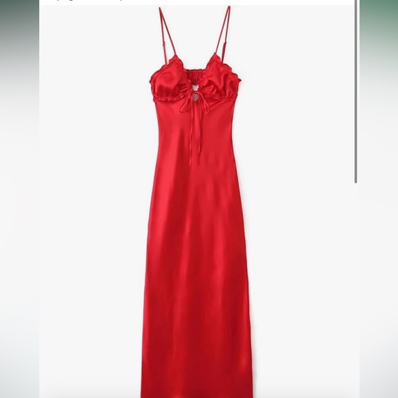 Dresses & Skirts - Red Women Satin V-Neck Backless Long Dress Spaghetti Strap Dress